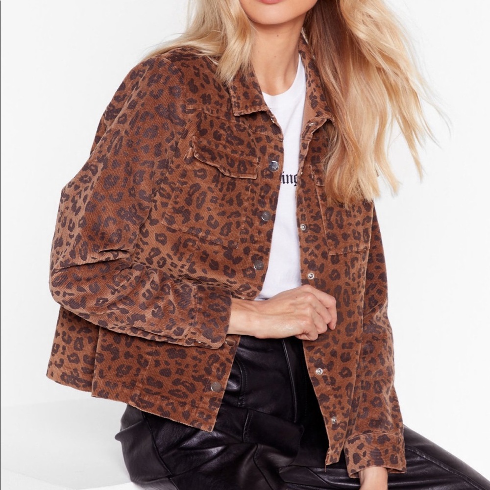 Nasty Gal Corduroy Animal Print Jacket, size US 8
